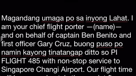 Introduction to manual design. . Flight attendant script tagalog